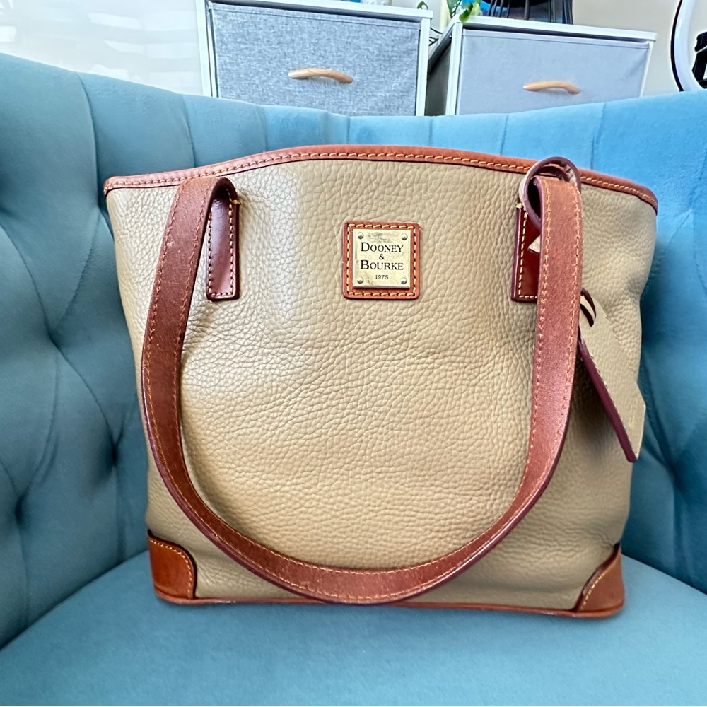 Dooney & Bourke Tote Bag. Tan & Brown Pebbled Leather. Great condition!